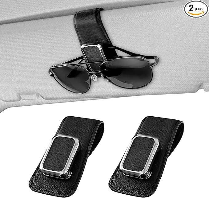 One-Handed-Operation Leather Sunglasses Clip for